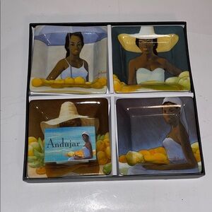 Andújar Ceramic Serving Dishes Set - Multicolor Portrait Design. 4” X 4”
